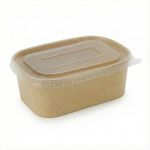 Empty 1000ml kraft rectangular food container with clear PP lid for takeaway