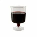 Disposable 200ml wine glass filled with wine, ideal for outdoor bars, catering services, and tastings.