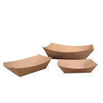 Sturdy 1/2lb corrugated paper tray preventing spills, ensuring secure takeaway delivery.