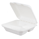8" Bagasse 3 Compartment Meal Box - 250 Per Pack