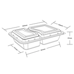 Stackable 32oz black PP two-compartment microwavable containers, designed for space-saving and efficient storage.