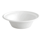 Biodegradable sugarcane fiber bowl, 12oz size, showing sturdy, natural material finish.