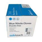 Bulk box of blue nitrile gloves medical grade with 1000 glove count.