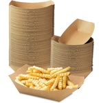 Eco-friendly 1/2lb kraft paper tray securely holding food, ensuring safe delivery and reducing environmental impact.