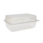 Clear rectangular hinged lid cake container – 206x115x80mm – displayed empty