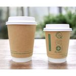 tWO Kraft Aqueous Compostable Hot Cups SITTING ON A TABLE