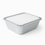 Premium 4x5” No.2 disposable foil takeaway containers and lids, 500 pack, ideal for restaurants and catering businesses.
