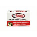 Front view of Branded box of Discount Till Rolls yellow credit card rolls