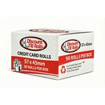 A side view of branded box of 57x45mm credit card rolls from discount till rolls