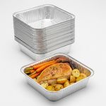 Oven-safe 6x6 inch foil food tray withstanding up to 220°C – cook and serve in one eco-friendly container"