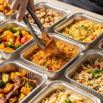 Durable silver aluminium foil container with crimped edges for secure lid fitting and heat retention