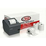 Box of 76x70mm BPA-free thermal paper rolls and printer from Discount Till Rolls, trade-ready for EPOS printers in retail and hospitality