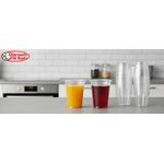 Lightweight clear plastic cups ready for serving cold drinks at an outdoor celebration.