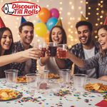 200ml clear PP plastic cups set out on a party drinks table with free delivery available in Ireland.