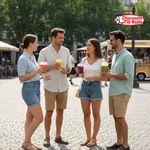 Friends enjoying smoothies in 7/9oz Greenspirit rPET juice cups