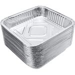 Stackable 9 x 9 foil containers with lids, designed for efficient commercial food storage and transport