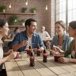Friends eating acai bowls from 8oz clear round RPET deli containers at a casual dining table