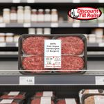 Thermal deli scale label on hamburger packaging showing Price per KG and Use By date