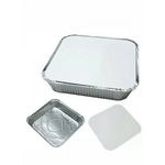 Tightly sealed 9x9 foil container with disposable lid for food delivery
