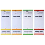 Premium 1-ply colour-coded order pads 63x152mm for restaurants, cafés, and pubs, with numbered slips and dual perforation.