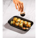 Microwave-safe 12oz black PP container, ideal for reheating food without compromising safety or durability