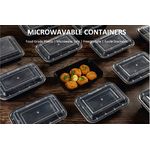 Microwave-safe 16oz container with black base and clear lid, perfect for safe and convenient reheating.