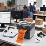 Zebra-compatible orange direct thermal label rolls for desktop printers, 102x152mm