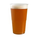 Customer holding flexible CE marked plastic pint glass at outdoor event, showcasing safe drink service