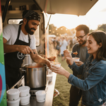 8oz White Greenspirit compostable soup container filled with hot soup for takeaway.