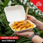 8" Bagasse Meal Box with chips and curry sauce