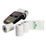 BPA-free, branded phenol-free credit card receipt paper rolls for eco-friendly printing.