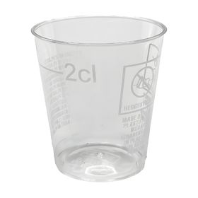 Stackable plastic shot glasses 30x40, space-saving design for easy storage in bars and kitchens.Disposable plastic shot glasses filled with colorful cocktails, ideal for safe, stylish drink service