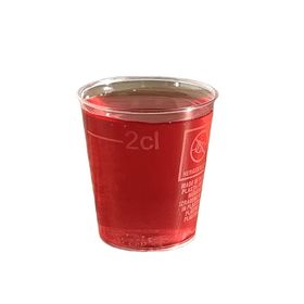 Disposable plastic shot glasses filled with colorful cocktails, ideal for safe, stylish drink service.