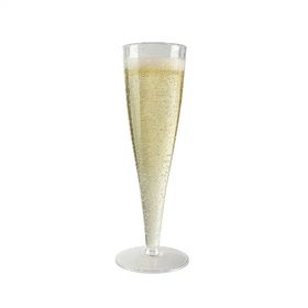 10cl PS plastic champagne flutes, clear disposable glasses for parties, events, and restaurants.