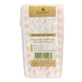 Biodegradable paper straws in red stripes adding a stylish touch to beverages at a party or restaurant Biodegradable paper straws in red stripes adding a stylish touch to beverages at a party or restaurant