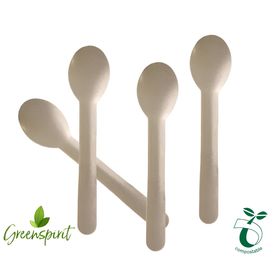 Eco-friendly heavy duty kraft paper spoons in bulk packaging, ideal for sustainable catering and events