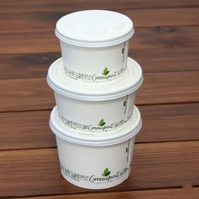 Compostable CPLA lid securely fitted on Greenspirit 16oz soup container, ideal for sustainable cafés and restaurants