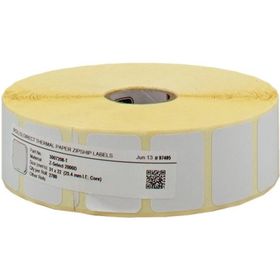 A roll of Zebra Zebra 3007208-T compatible labels laying on its side.