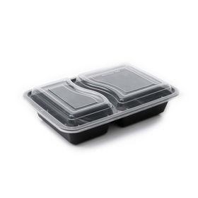 32oz black PP two-compartment microwavable containers, eco-friendly and perfect for sustainable meal prep.
