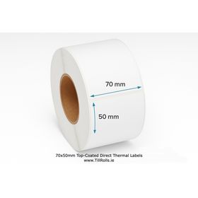 70mm x 50mm Top-Coated Zebra compatible direct thermal labels from Discount Till Rolls