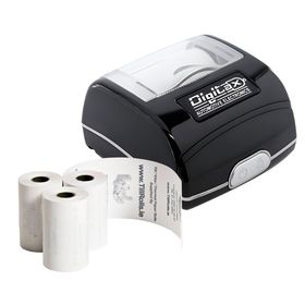 A Digitax TRE printer producing a clear taxi receipt, demonstrating the quality of our thermal rolls that protect your print heads.