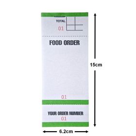 Pack of 100 numbered single-ply order pads with rigid backboards for bars, cafés, and takeaway restaurants.