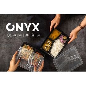 24oz microwavable container with black base and clear lid, ideal for efficient meal prep.and reheating.