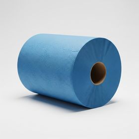 Close-up of Logic8 blue 2-ply centrefeed paper roll showing absorbent textureRecyclsble Blue Rolls