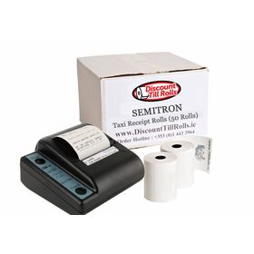 A clear, legible taxi receipt being printed on a Semitron thermal roll, ensuring professional records for customers in Ireland.
Ample supply of Semitron taxi receipt rolls in 50-roll boxes, ready for fast, free delivery anywhere in Ireland.