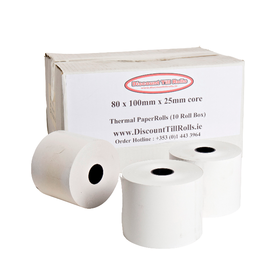 80x100x25mm Core Thermal Ticket Rolls (80gsm) (10 Roll Box)