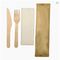Eco-friendly 3 in 1 wooden cutlery set with fork, knife, and napkin in compostable packaging, ideal for restaurants, cafes, and catering.